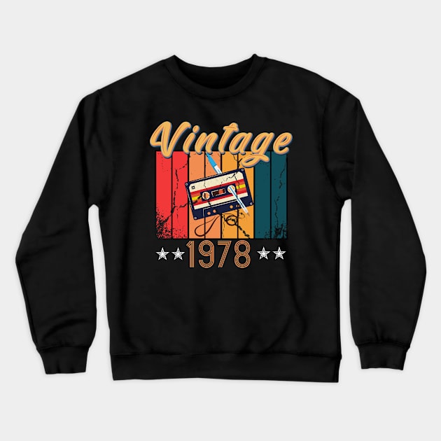 42th Birthday 42 Years Old 42th Vintage Retro cassette Mixtape Music Cassette 1978 Birthday Crewneck Sweatshirt by Flipodesigner